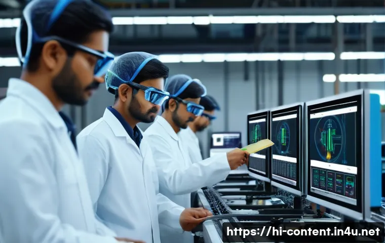 스마트팩토리와 AI 자동화 - A modern industrial factory interior showcasing advanced AI-powered machine learning systems optimiz...